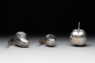 Eight silver betel chewing utensils, Southeast Asia, 19/20th C.