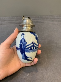 Five Chinese blue and white silver-mounted vases, Kangxi
