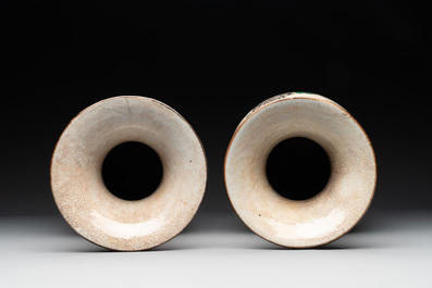 A pair of Chinese Nanking famille verte crackle-glazed vases, a famille rose vase and a blue and white celadon-ground vase, Chenghua mark, 19th C.