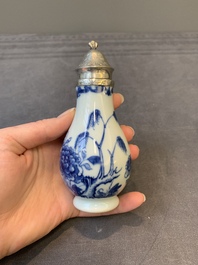 Five Chinese blue and white silver-mounted vases, Kangxi