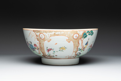 A Chinese Canton famille rose 'madarin subject' punch bowl, Qianlong