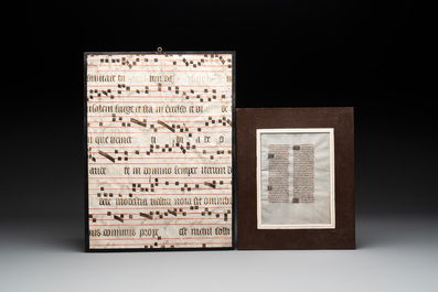 A parchment 'Carondelet Breviary' page and a Gothic music sheet, France, 15th C.