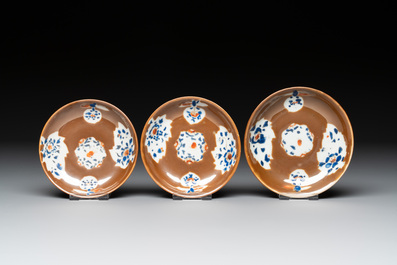 29 Chinese famille rose capucin-brown-ground tea wares, Yongzheng/Qianlong