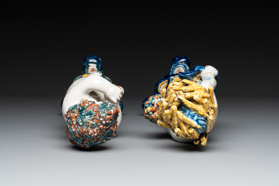 Two polychrome Dutch Delft allegorical figures of the four seasons, 18th C.