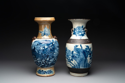 Seven Chinese Nanking blue and white and famille verte crackle-glazed vases, 19/20th C.