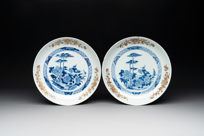 13 Chinese famille rose, verte, blue and white plates and dishes, Kangxi/Qianlong