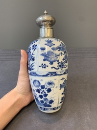 Five Chinese blue and white silver-mounted vases, Kangxi
