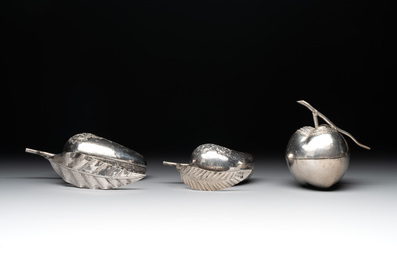 Eight silver betel chewing utensils, Southeast Asia, 19/20th C.