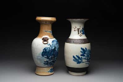 Seven Chinese Nanking blue and white and famille verte crackle-glazed vases, 19/20th C.