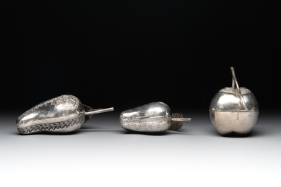 Eight silver betel chewing utensils, Southeast Asia, 19/20th C.