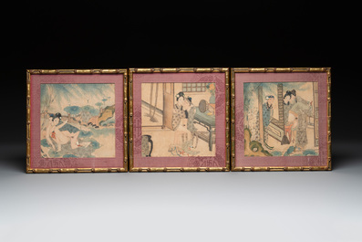Chinese School: Nine 'erotic' paintings, ink and colour on silk, 19th C.