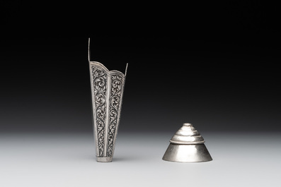 Eight silver betel chewing utensils, Southeast Asia, 19/20th C.