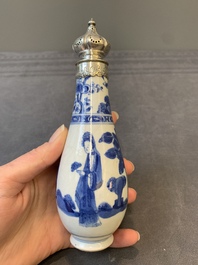 Five Chinese blue and white silver-mounted vases, Kangxi
