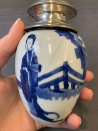 Five Chinese blue and white silver-mounted vases, Kangxi