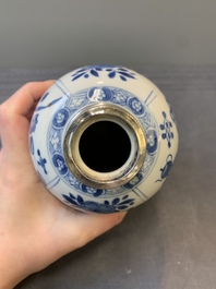 Five Chinese blue and white silver-mounted vases, Kangxi