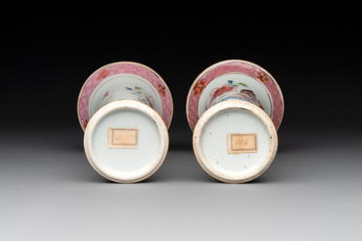 A Chinese famille rose 'birds' garniture with five vases, Qianlong