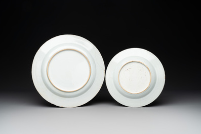 13 Chinese famille rose, verte, blue and white plates and dishes, Kangxi/Qianlong