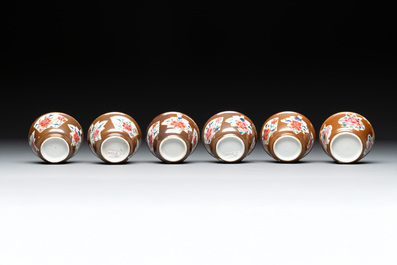 29 Chinese famille rose capucin-brown-ground tea wares, Yongzheng/Qianlong