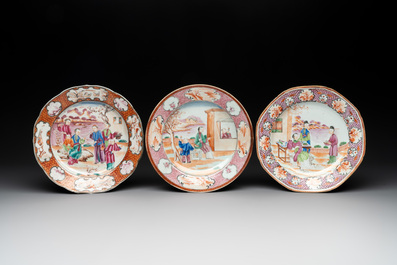 13 Chinese famille rose, verte, blue and white plates and dishes, Kangxi/Qianlong