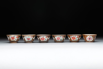29 Chinese famille rose capucin-brown-ground tea wares, Yongzheng/Qianlong