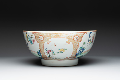 A Chinese Canton famille rose 'madarin subject' punch bowl, Qianlong