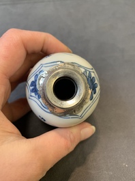 Five Chinese blue and white silver-mounted vases, Kangxi
