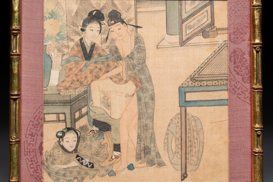 Chinese School: Nine 'erotic' paintings, ink and colour on silk, 19th C.