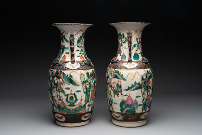 Seven Chinese Nanking blue and white and famille verte crackle-glazed vases, 19/20th C.