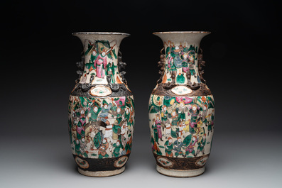 Seven Chinese Nanking blue and white and famille verte crackle-glazed vases, 19/20th C.