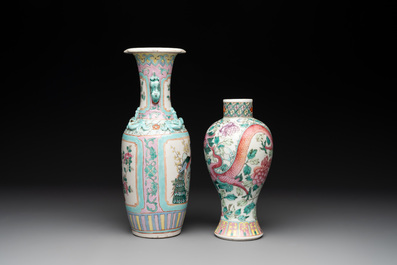 Seven Chinese famille rose and iron-red-decorated wares, 19th C.