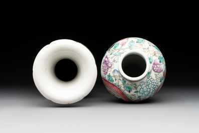 Seven Chinese famille rose and iron-red-decorated wares, 19th C.