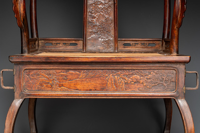 A rare and exceptional Chinese huanghuali sedan chair, Jianyu 肩輿, signed Zhang Dai 張岱, 17th C.