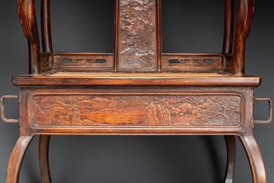 A rare and exceptional Chinese huanghuali sedan chair, Jianyu 肩輿, signed Zhang Dai 張岱, 17th C.