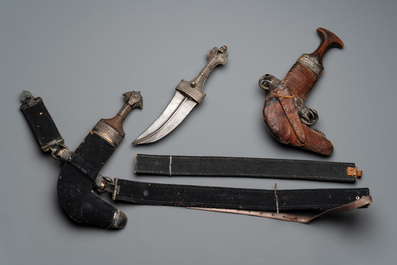 Three Omani Khanjars, one with Rhinoceros horn hilt, 19th C.