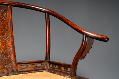 A rare and exceptional Chinese huanghuali sedan chair, Jianyu 肩輿, signed Zhang Dai 張岱, 17th C.