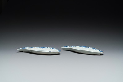 A pair of blue and white Dutch Delft fish-shaped 'herring' dishes, 18th C.