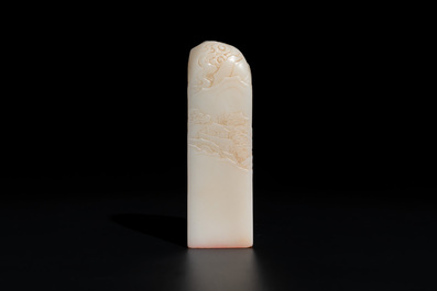 A Chinese soapstone 'Chang Chun Shu Wu Yu Zhi 長春書屋御製' seal with a box, 18th C.