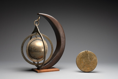 An Islamic brass astrolabe and a Persian sundial with compass, 19th C.
