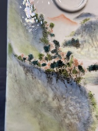 A Chinese qianjiang cai 'landscape' 'cong' vase, Pu Zhu Xuan 圃竹軒 seal mark, 20th C.