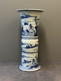 A large Chinese blue and white 'gu' vase with figures in landscapes, Kangxi