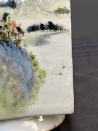 A Chinese qianjiang cai 'landscape' 'cong' vase, Pu Zhu Xuan 圃竹軒 seal mark, 20th C.