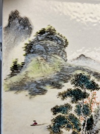 A Chinese qianjiang cai 'landscape' 'cong' vase, Pu Zhu Xuan 圃竹軒 seal mark, 20th C.
