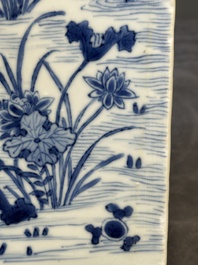 A Chinese blue and white square flask with floral design, Kangxi