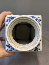 A Chinese blue and white square flask with floral design, Kangxi
