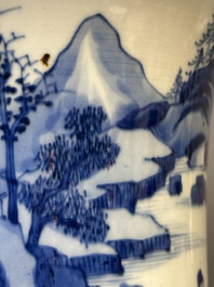 A large Chinese blue and white 'gu' vase with figures in landscapes, Kangxi