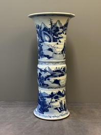 A large Chinese blue and white 'gu' vase with figures in landscapes, Kangxi
