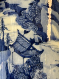 A large Chinese blue and white 'gu' vase with figures in landscapes, Kangxi