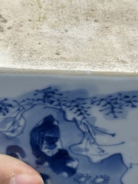A Chinese blue and white square flask with floral design, Kangxi