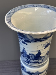 A large Chinese blue and white 'gu' vase with figures in landscapes, Kangxi