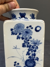 A Chinese blue and white square flask with floral design, Kangxi